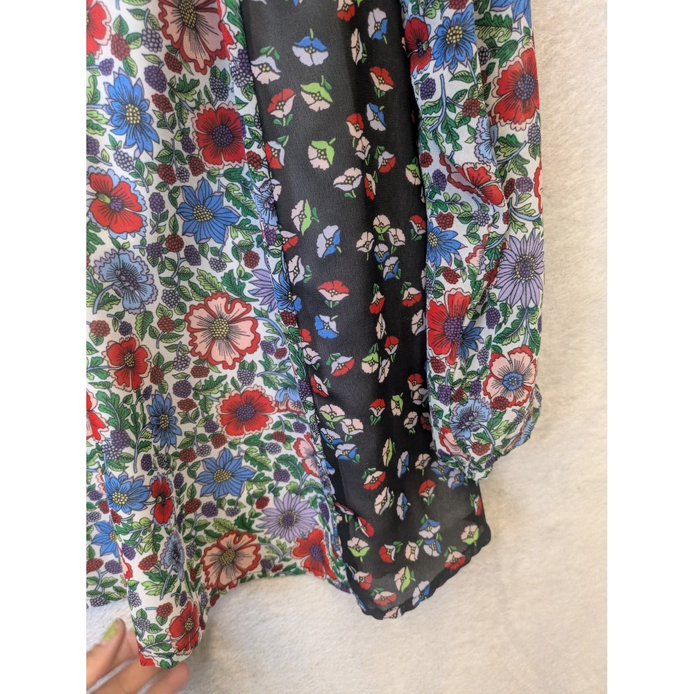 Nanette Lepore Blouse Women's 2X Multicolor Floral V-Neck Long Balloon Sleeve - Picture 8 of 12